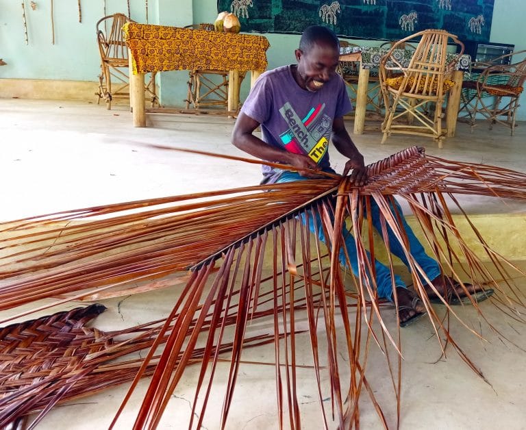 Hamid the Makuti weaver at work