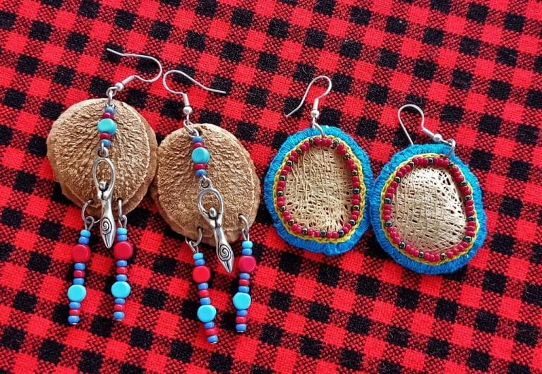 My Kweme earrings. On the left from the hard inner shell, and on the left from the outer inner shell.